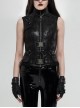High Collar Metal Buckle Strap Back Waist Lace-Up Black Punk Crack Fur Integrated Waistcoat