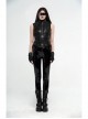 High Collar Metal Buckle Strap Back Waist Lace-Up Black Punk Crack Fur Integrated Waistcoat