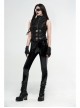 High Collar Metal Buckle Strap Back Waist Lace-Up Black Punk Crack Fur Integrated Waistcoat