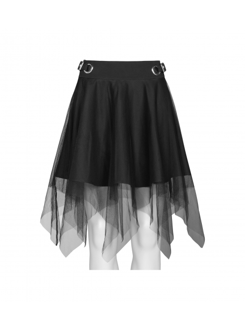 Steam Punk Female Causal Mesh Metal Buckle Irregular Hem Skirt