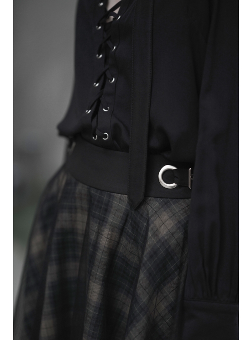 Steam Punk Female Casual Lattic Plaid Mesh Stitching Skirt