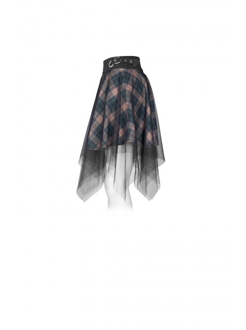Steam Punk Female Casual Lattic Plaid Mesh Stitching Skirt