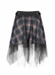 Steam Punk Female Casual Lattic Plaid Mesh Stitching Skirt