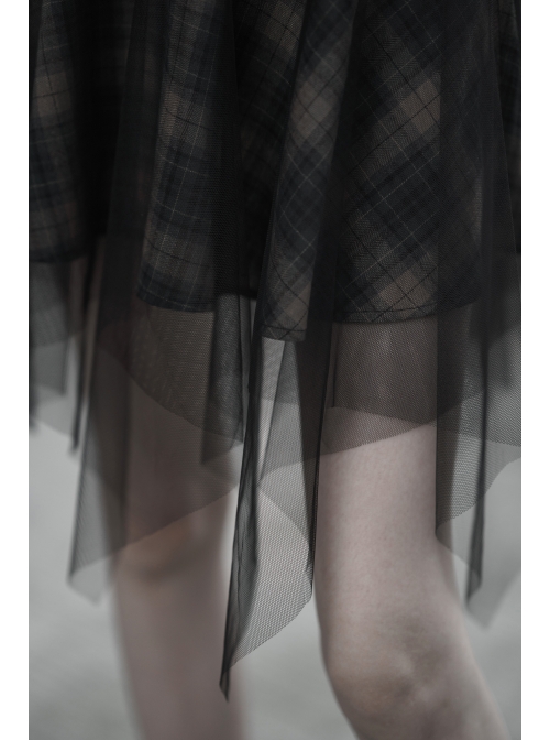 Steam Punk Female Casual Lattic Plaid Mesh Stitching Skirt