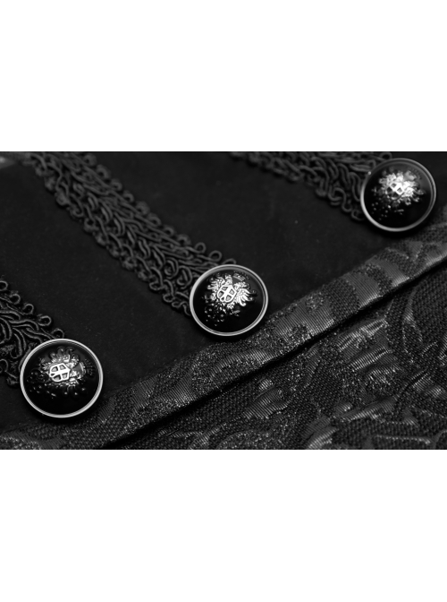High Collar Front Chest Breasted Decoration Dovetail Hem Black Gothic Jacquard Splice Weft Velvet Coat