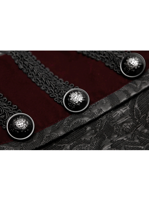 High Collar Front Chest Wine Red Breasted Decoration Dovetail Hem Black Gothic Jacquard Splice Weft Velvet Coat