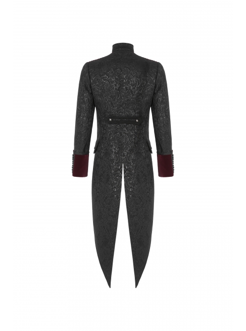 High Collar Front Chest Wine Red Breasted Decoration Dovetail Hem Black Gothic Jacquard Splice Weft Velvet Coat