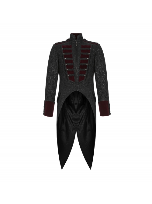 High Collar Front Chest Wine Red Breasted Decoration Dovetail Hem Black Gothic Jacquard Splice Weft Velvet Coat