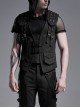 Front Zipper Metal Eyelets Strap Black Punk Vest