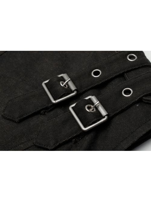Front Zipper Metal Eyelets Strap Black Punk Vest