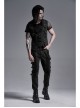 Front Zipper Metal Eyelets Strap Black Punk Vest
