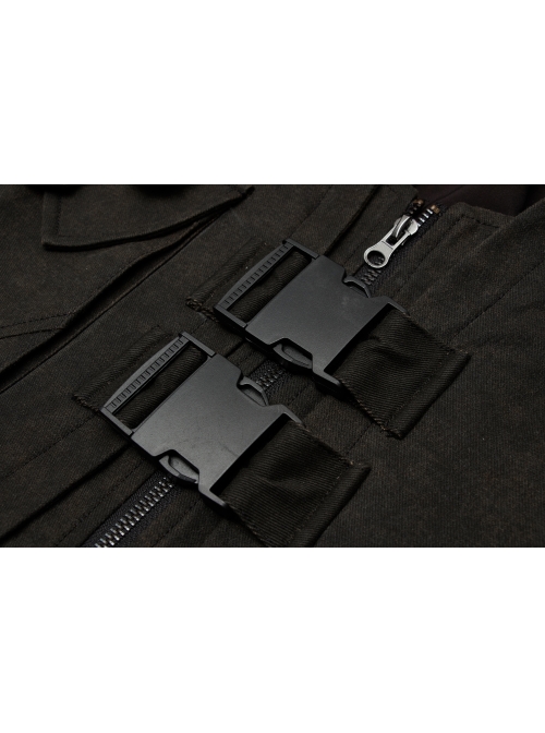 Front Zipper Metal Eyelets Strap Black Punk Vest