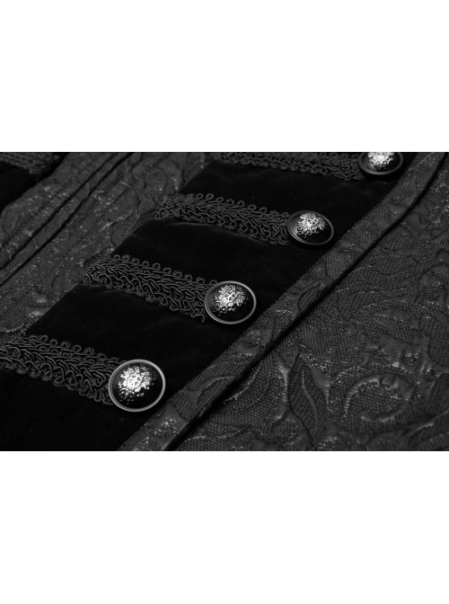 Stand-Up Collar Front Chest Breasted Decoration Black Gothic Jacquard Splice Weft Velvet Vest
