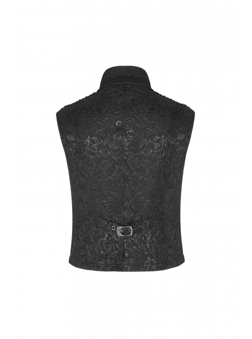 Stand-Up Collar Front Chest Breasted Decoration Black Gothic Jacquard Splice Weft Velvet Vest