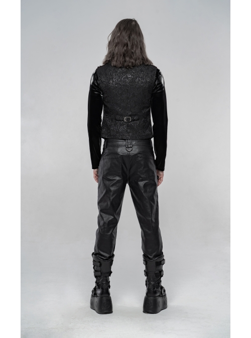 Stand-Up Collar Front Chest Breasted Decoration Black Gothic Jacquard Splice Weft Velvet Vest
