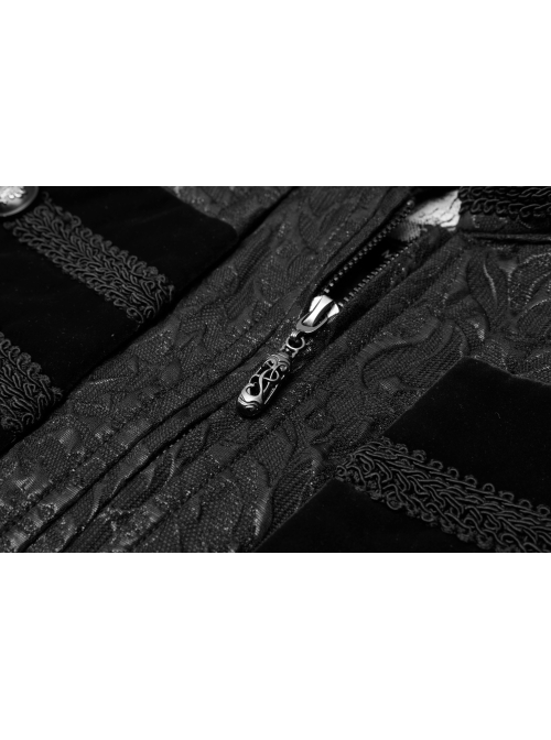 Stand-Up Collar Front Chest Breasted Decoration Black Gothic Jacquard Splice Weft Velvet Vest