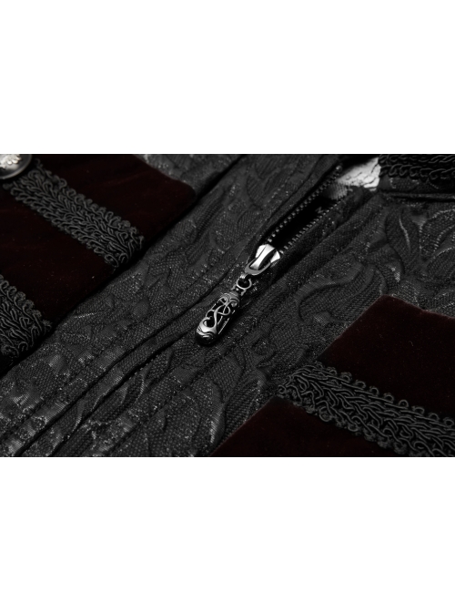 Stand-Up Collar Front Chest Wine Red Breasted Decoration Black Gothic Jacquard Splice Weft Velvet Vest