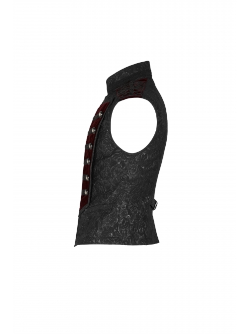 Stand-Up Collar Front Chest Wine Red Breasted Decoration Black Gothic Jacquard Splice Weft Velvet Vest