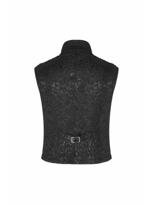 Stand-Up Collar Front Chest Wine Red Breasted Decoration Black Gothic Jacquard Splice Weft Velvet Vest