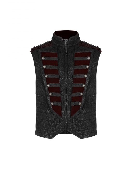 Stand-Up Collar Front Chest Wine Red Breasted Decoration Black Gothic Jacquard Splice Weft Velvet Vest