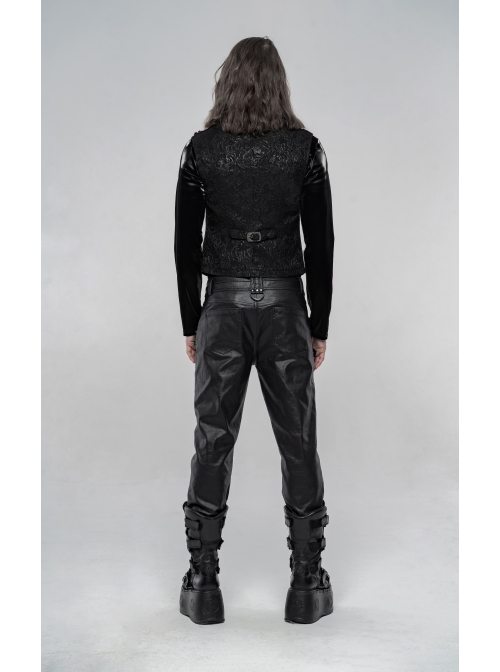 Stand-Up Collar Front Chest Wine Red Breasted Decoration Black Gothic Jacquard Splice Weft Velvet Vest
