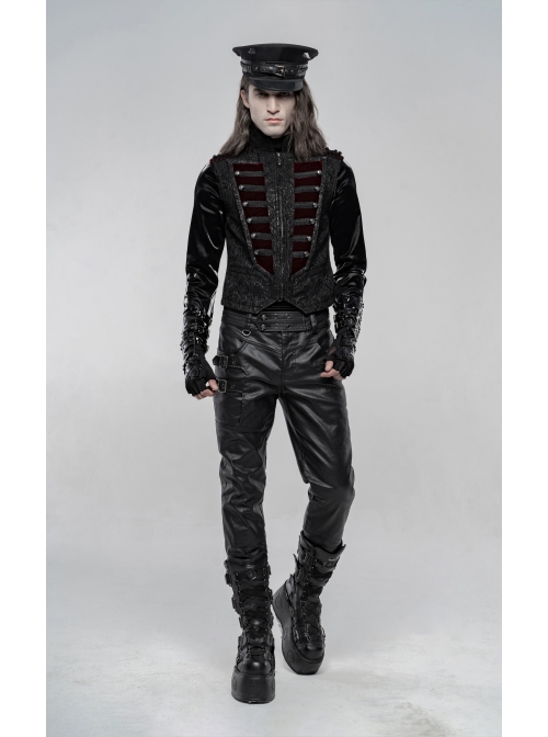 Stand-Up Collar Front Chest Wine Red Breasted Decoration Black Gothic Jacquard Splice Weft Velvet Vest