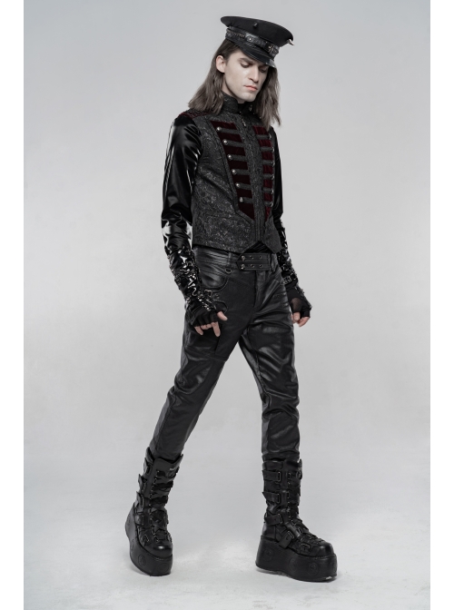 Stand-Up Collar Front Chest Wine Red Breasted Decoration Black Gothic Jacquard Splice Weft Velvet Vest
