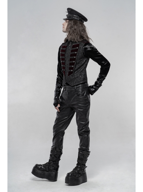 Stand-Up Collar Front Chest Wine Red Breasted Decoration Black Gothic Jacquard Splice Weft Velvet Vest
