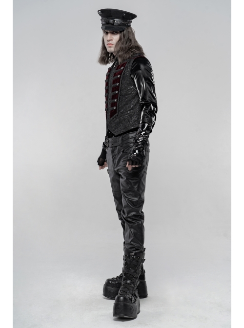 Stand-Up Collar Front Chest Wine Red Breasted Decoration Black Gothic Jacquard Splice Weft Velvet Vest