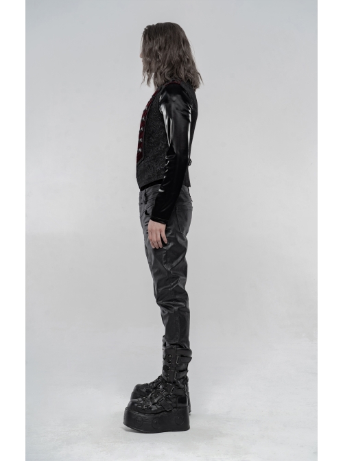 Stand-Up Collar Front Chest Wine Red Breasted Decoration Black Gothic Jacquard Splice Weft Velvet Vest