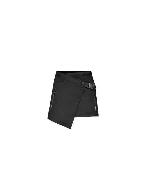 Steam Punk Female Casual Black Buckle Irregular Hem Skirt