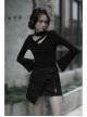 Steam Punk Female Casual Black Buckle Irregular Hem Skirt
