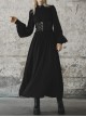 Gothic Female Black High Collar Long Sleeve Star Buckle Long Dress