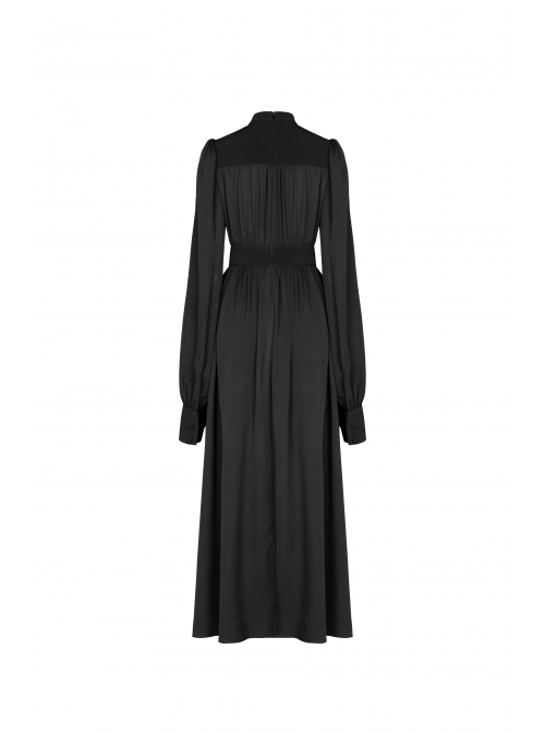 Gothic Female Black High Collar Long Sleeve Star Buckle Long Dress - Magic  Wardrobes