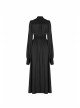 Gothic Female Black High Collar Long Sleeve Star Buckle Long Dress