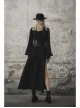 Gothic Female Black High Collar Long Sleeve Star Buckle Long Dress
