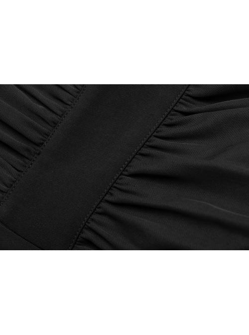 Gothic Female Black High Collar Long Sleeve Star Buckle Long Dress