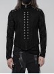 High Collar Front Metal Button Shoulder Woven Tape Metal Rivet Black Punk Vest
