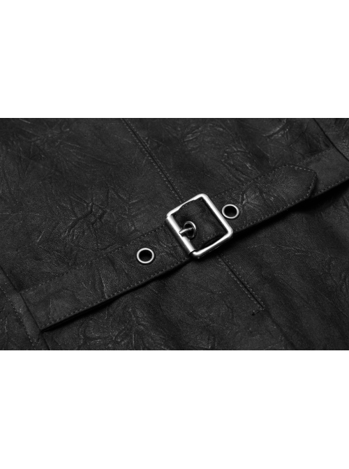 High Collar Front Metal Button Shoulder Woven Tape Metal Rivet Black Punk Vest