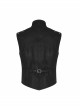 High Collar Front Metal Button Shoulder Woven Tape Metal Rivet Black Punk Vest