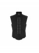 High Collar Front Metal Button Shoulder Woven Tape Metal Rivet Black Punk Vest