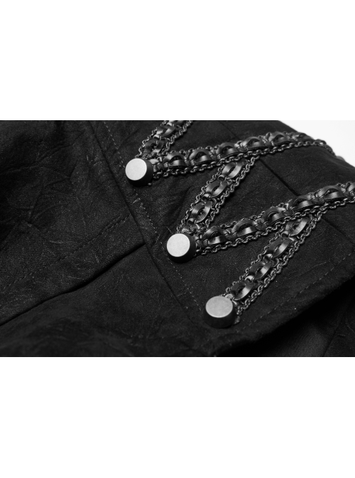 High Collar Front Metal Button Shoulder Woven Tape Metal Rivet Black Punk Vest