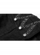 High Collar Front Metal Button Shoulder Woven Tape Metal Rivet Black Punk Vest