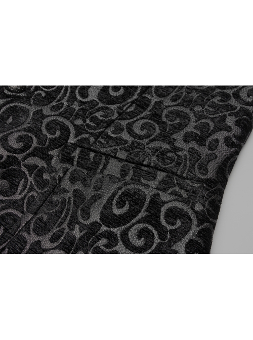 Front Metal Retro Button Back Waist Metal Hasp Black Gothic Jacquard Vest