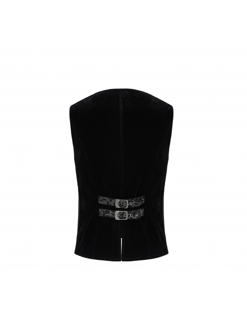 Front Metal Retro Button Back Waist Metal Hasp Black Gothic Jacquard Vest