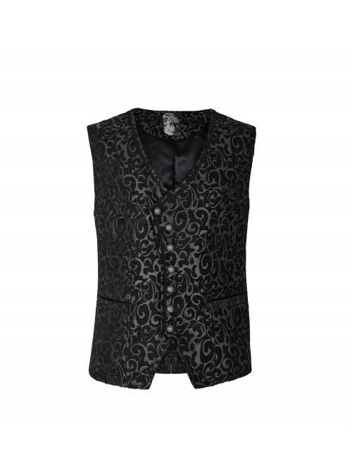 Front Metal Retro Button Back Waist Metal Hasp Black Gothic Jacquard Vest