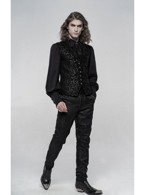 Front Metal Retro Button Back Waist Metal Hasp Black Gothic Jacquard Vest