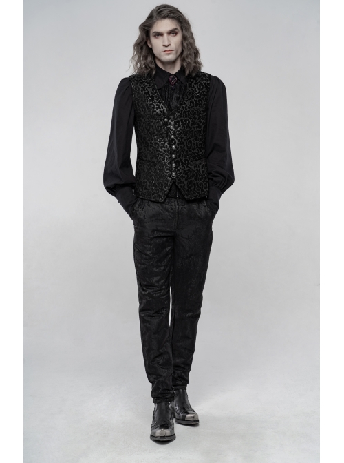 Front Metal Retro Button Back Waist Metal Hasp Black Gothic Jacquard Vest