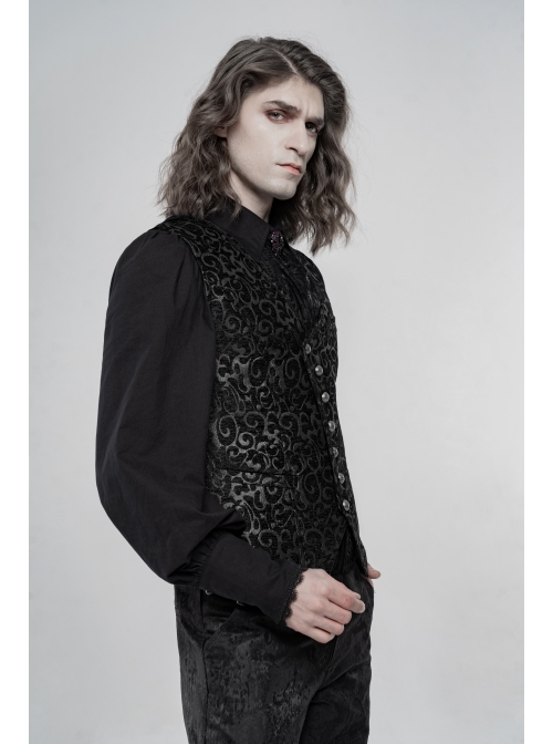 Front Metal Retro Button Back Waist Metal Hasp Black Gothic Jacquard Vest