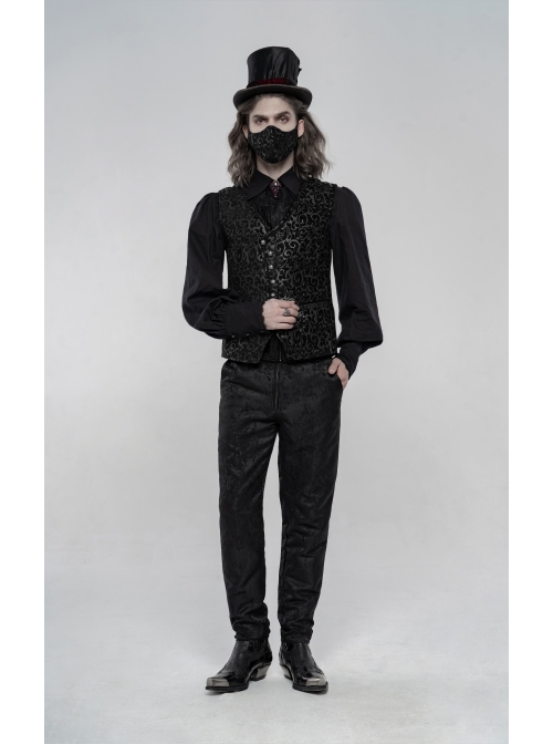 Front Metal Retro Button Back Waist Metal Hasp Black Gothic Jacquard Vest